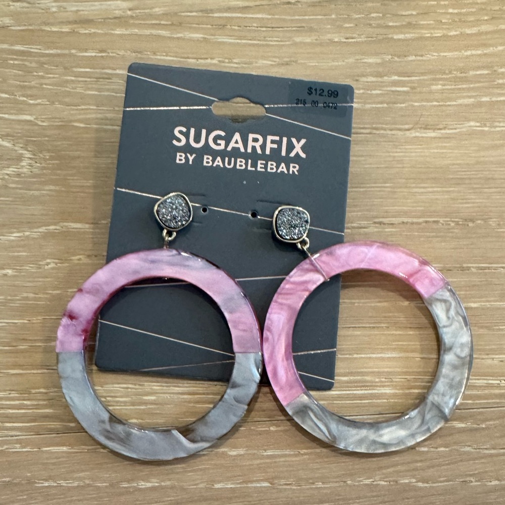 BaubleBar Pink and Gray Marbled Hoop Earrings